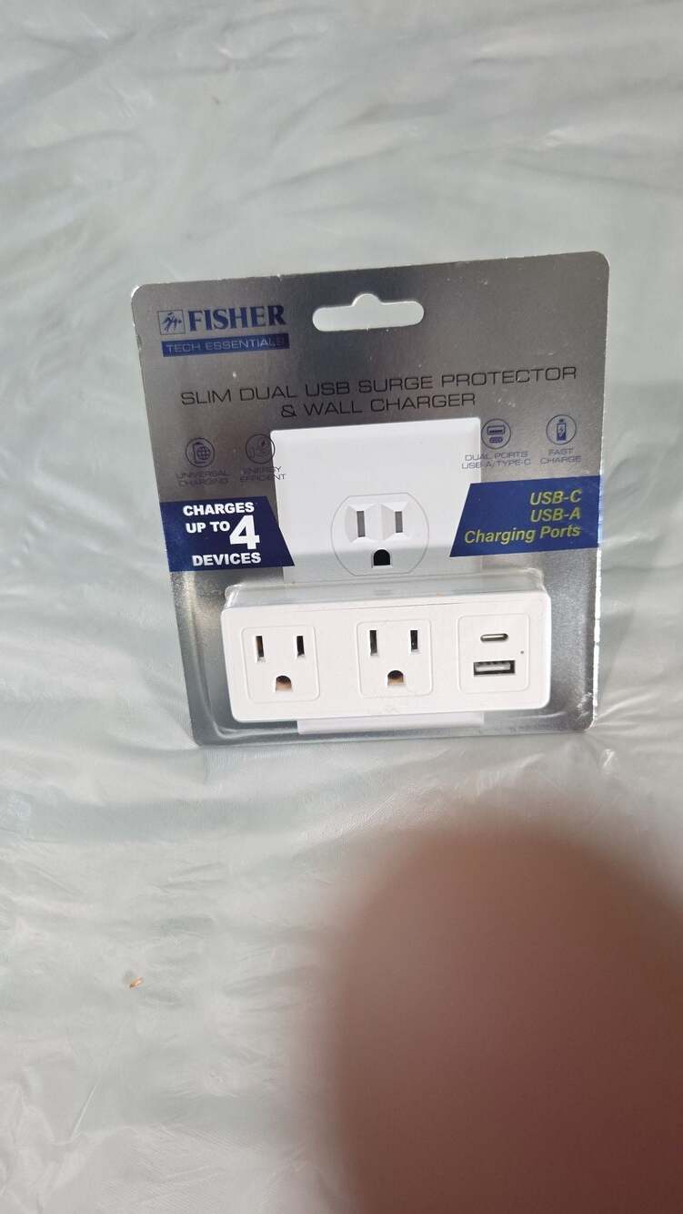 Fisher Tech Essentials Slim Dual USB Surge Protector & Wall Charger (FWC476W)